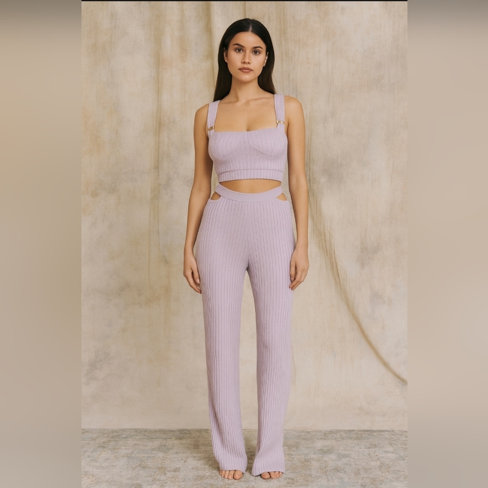 Lavender Ribbed Knit Jumpsuit